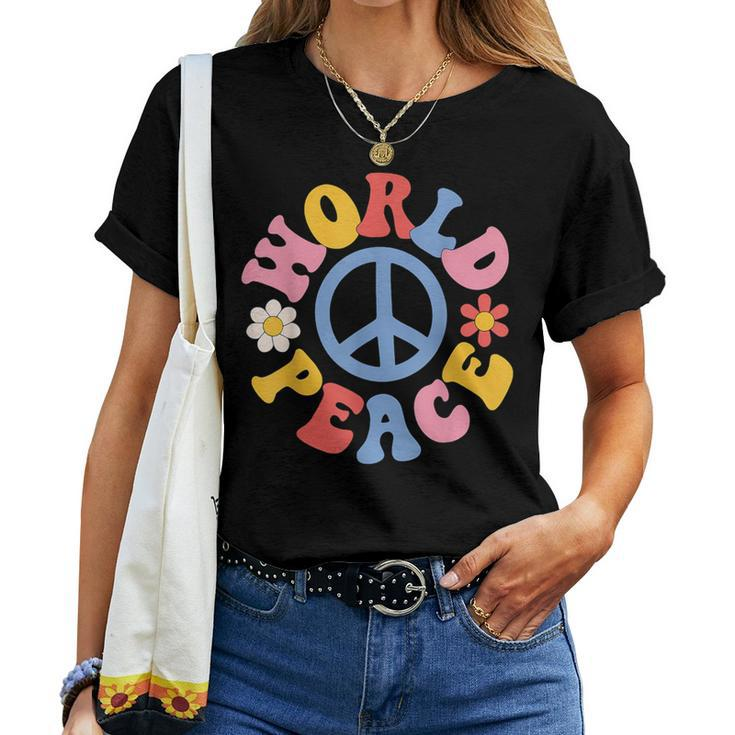 Peace Sign World 60'S Retro Groovy 70S Hippie Womens Women T-shirt