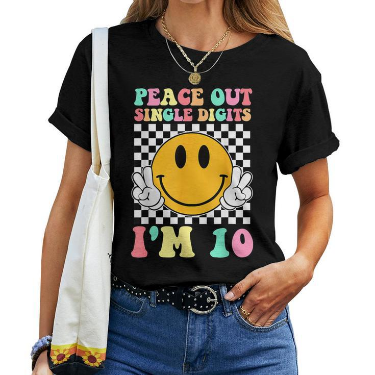 Peace Out Single Digits I'm 10 Smile Face Birthday Girls Women T-shirt