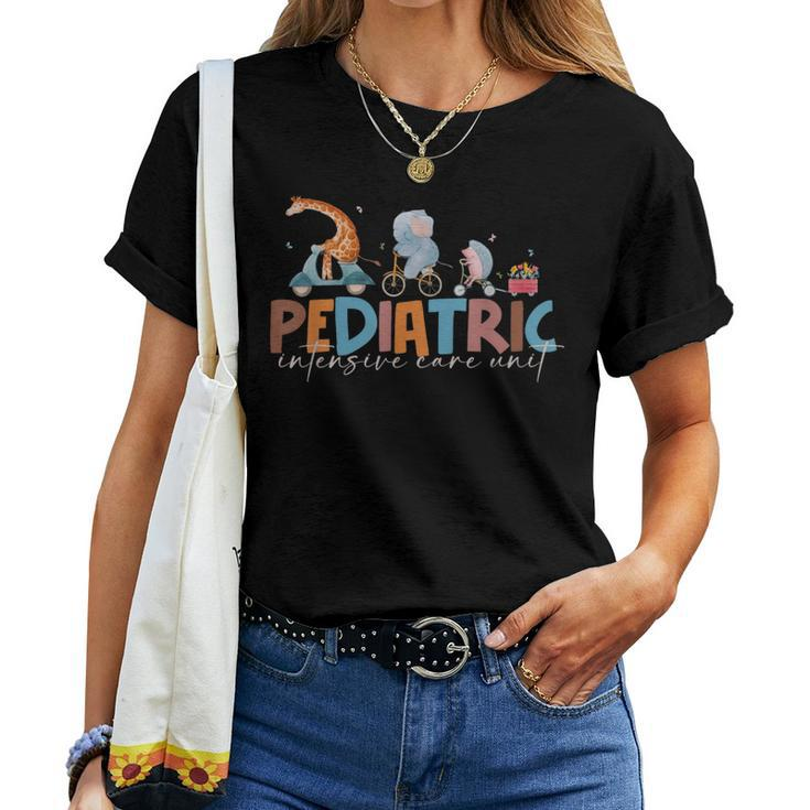 Pediatric Intensive Care Unit Cute Animals Groovy Picu Nurse Women T-shirt