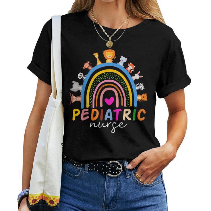 Pediatric Nurse Peds Rn Pediatrician Animals Rainbow Nursing Women T-shirt