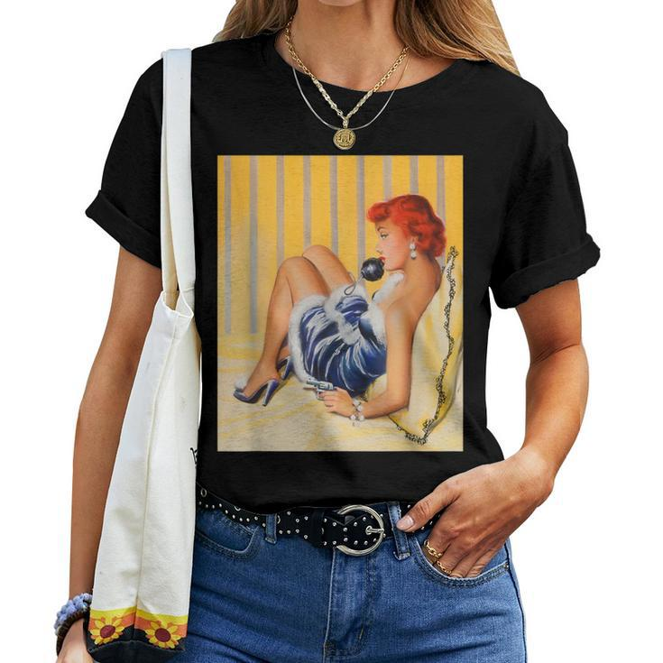 Pin Up Hot Girl Redhead Ginger In Heels-Vintage Pinup Girl Women T-shirt