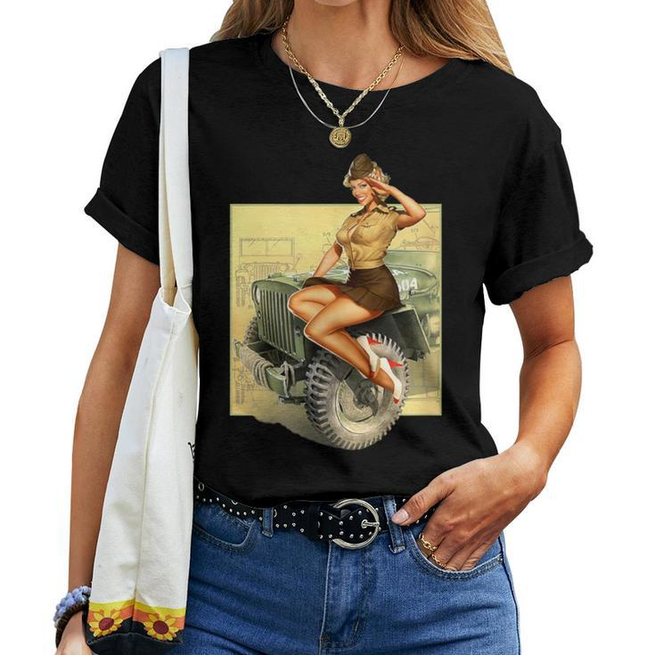 Pin-Up Girls Willys Mb Ww2 Poster Vintage Women T-shirt
