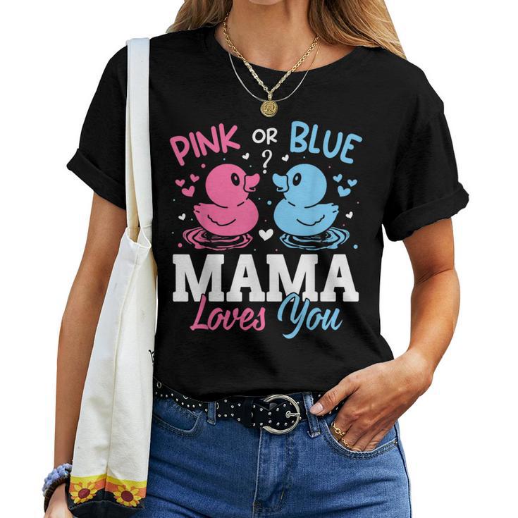 Pink Or Blue Gender Reveal Party Announcement Mama Duck Women T-shirt