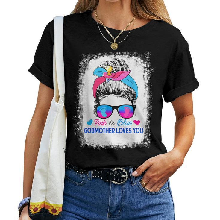 Pink Or Blue Godmother Loves You Messy Bun Gender Reveal Women T-shirt