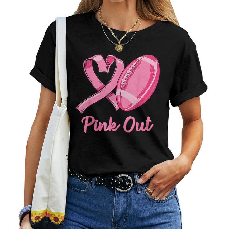 Pink Out Breast Cancer Awareness Bleached Football Mom Girls Women T-shirt