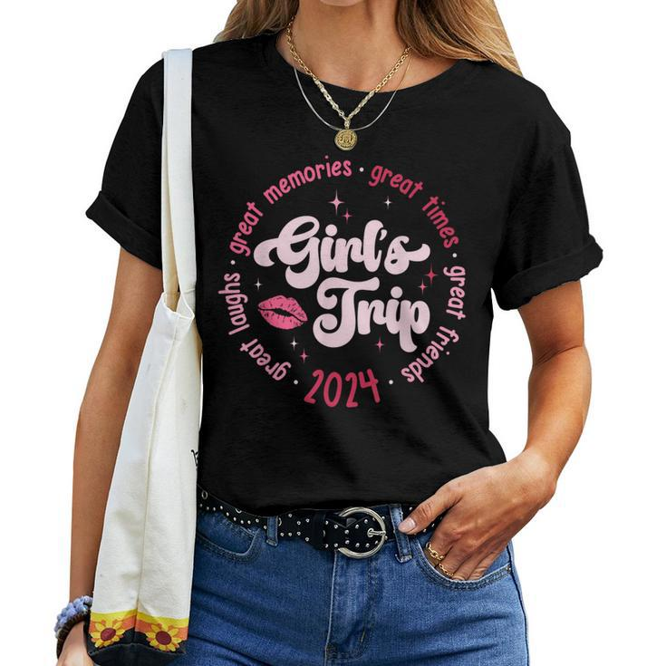 Pink Retro Girl's Trip Memories 2024 Besties Travel Together Women T-shirt