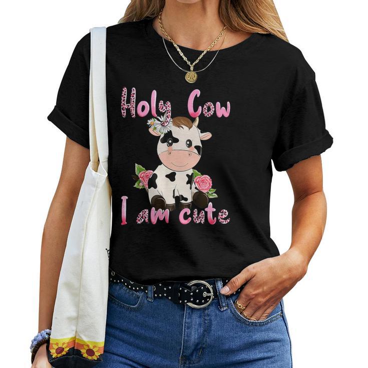 Pink Vintage Holy Cow I'm Cute Moo Cow Mama Leopard Floral Women T-shirt