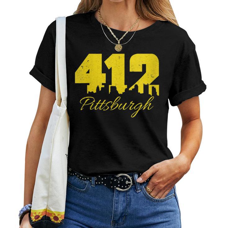 Pittsburgh 412 City Skyline Yellow Pittsburgh Women T-shirt