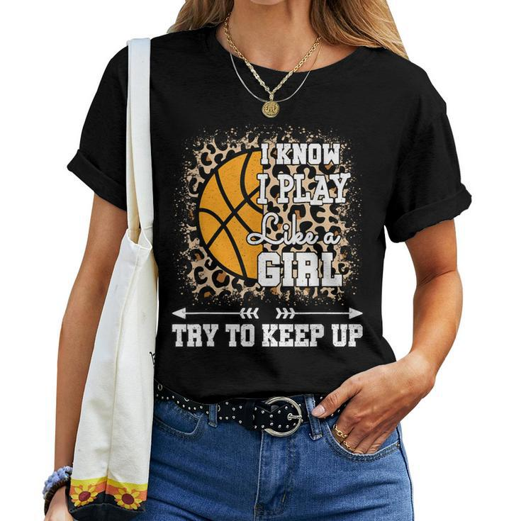 Play Like A Girl Leopard Print Girls Basketball Women T-shirt