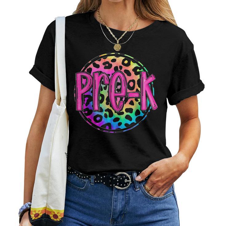 Pre-Kindergarten Neon Leopard Prek Teacher 1St Day Of School Women T-shirt