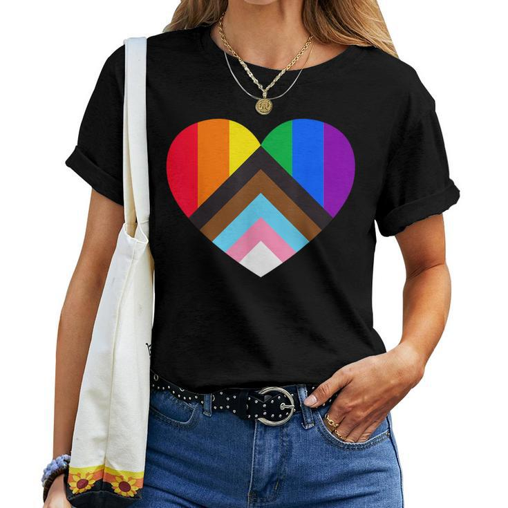 Progress Pride Rainbow Heart Lgbtq Gay Lesbian Trans Women T-shirt