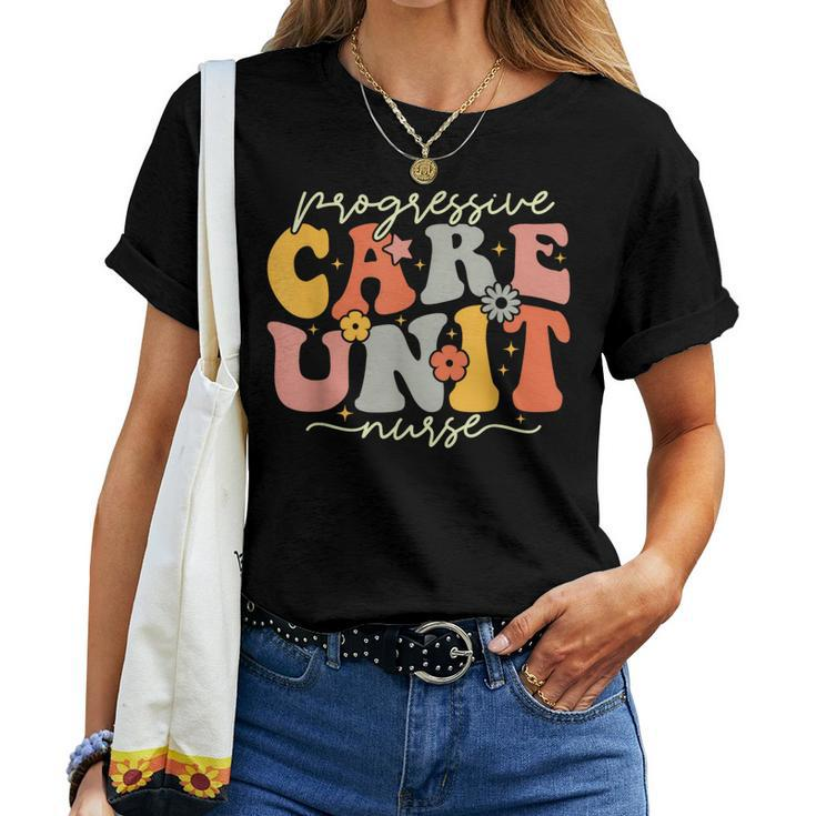 Progressive Care Unit Groovy Pcu Nurse Emergency Room Nurse Women T-shirt