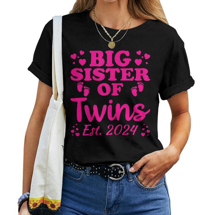 Promoted To Big Sister Of Twins Est 2024 Baby Announcement Women T-shirt