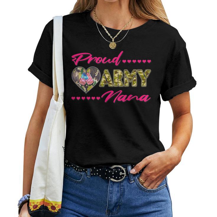 Proud Army Nana Camo Us Flag Dog Tag Military Grandma Women T-shirt