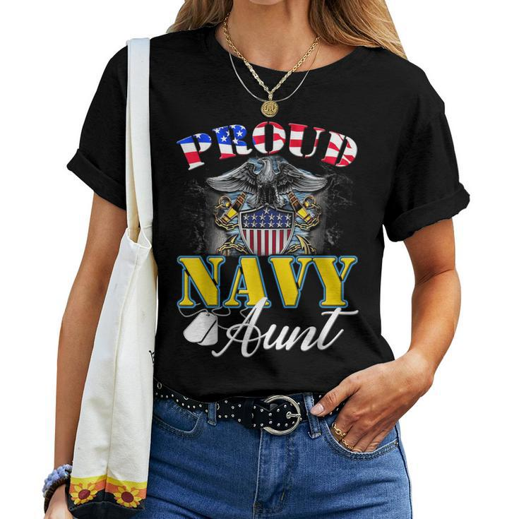 Proud Navy Aunt With American Flag Veteran Women T-shirt