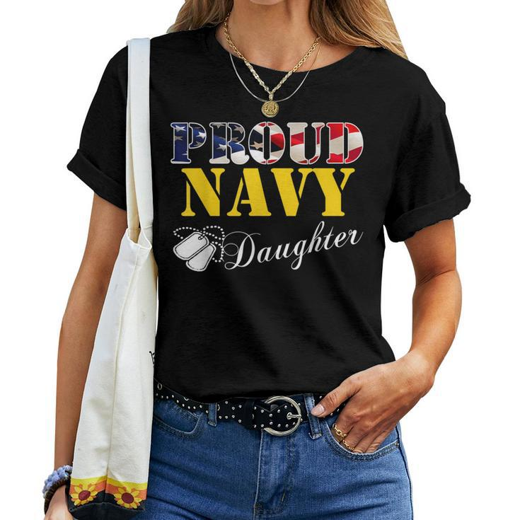 Proud Navy Daughter With American Flag Veteran Women T-shirt