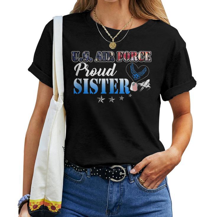 Proud Us Air Force Sister Heart Flag Pride Military Family Women T-shirt