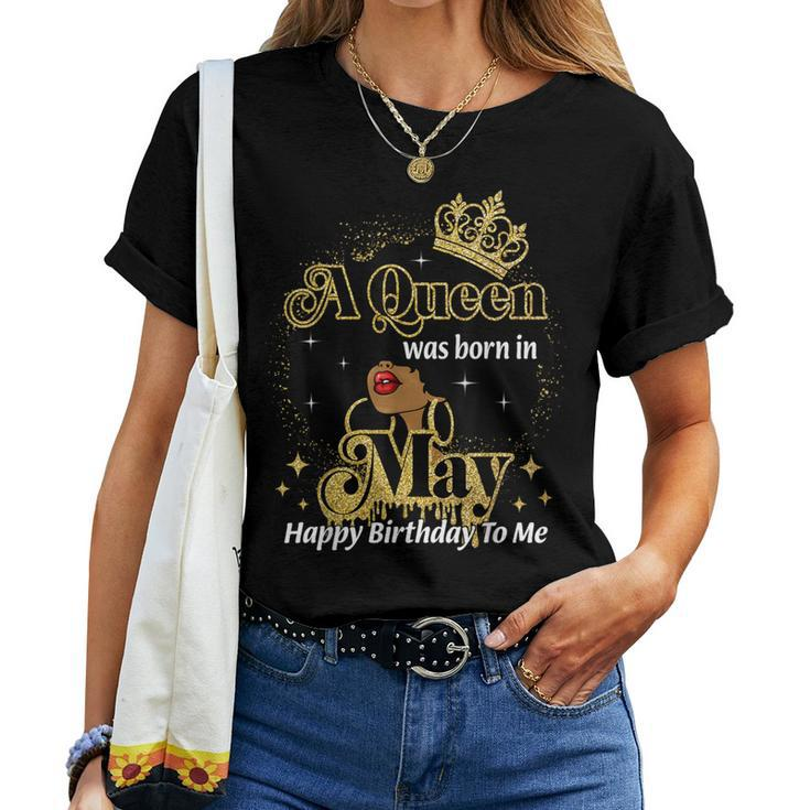A Queen Was Born In May Birthday Afro Diva Black Woman Women T-shirt