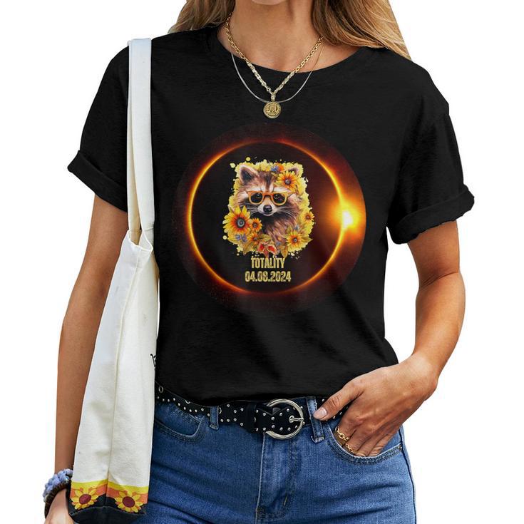 Raccoon Sunflower Totality Total Solar Eclipse April 8 2024 Women T-shirt