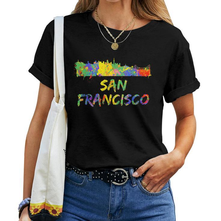 Rainbow Colorful Graffiti Style San Francisco City Skyline Women T-shirt