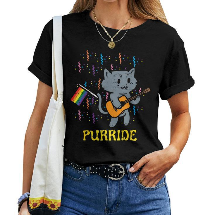 Rainbow Flag Cat Purride Gay Pride Month Lgbtq Ally Lgbt Women T-shirt