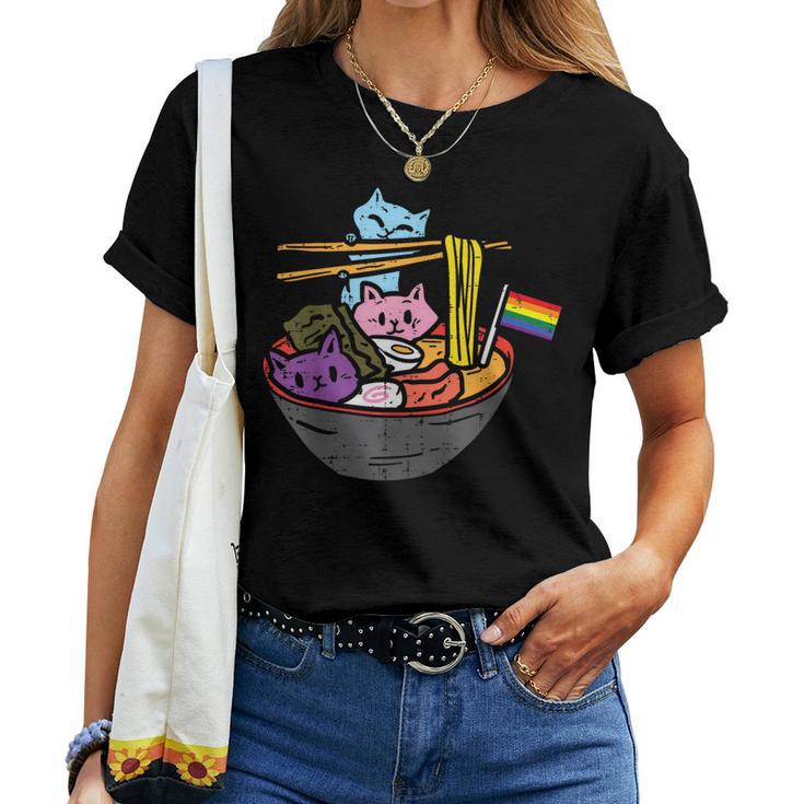 Rainbow Flag Cats Ramen Anime Gay Pride Month Lgbtq Ally Women T-shirt