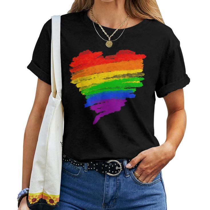 Rainbow Heart Lgbt Ally Lgbtq Lesbian Transgender Gay Pride Women T-shirt