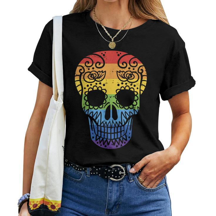 Rainbow Sugar Skull Day Of The Dead Lgbt Gay Pride Women T-shirt