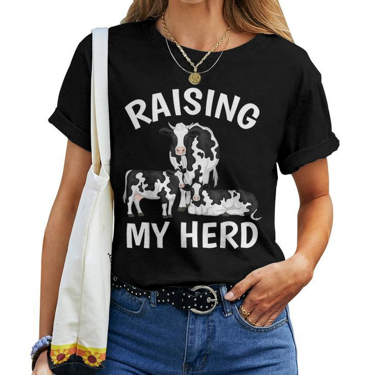 Raising My Herd Farmer Mom Cow Calves Lover Mother's Day Women T-shirt