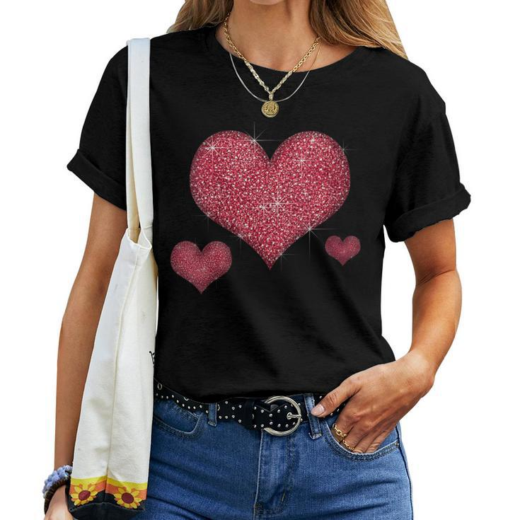 Red Heart Valentine's Day Cool Sparkle Heart Women T-shirt