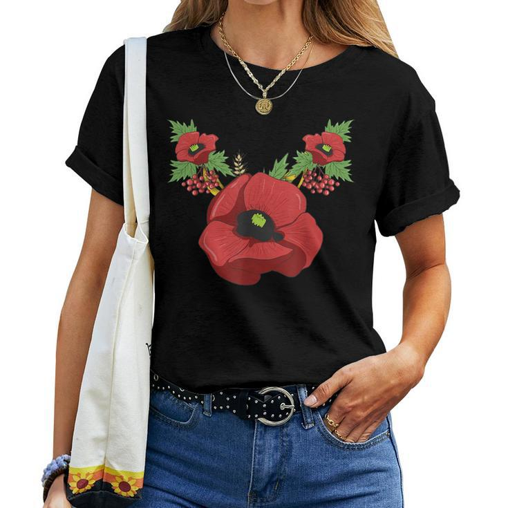 Red Poppies Floral Vintage Poppy Flowers Women T-shirt