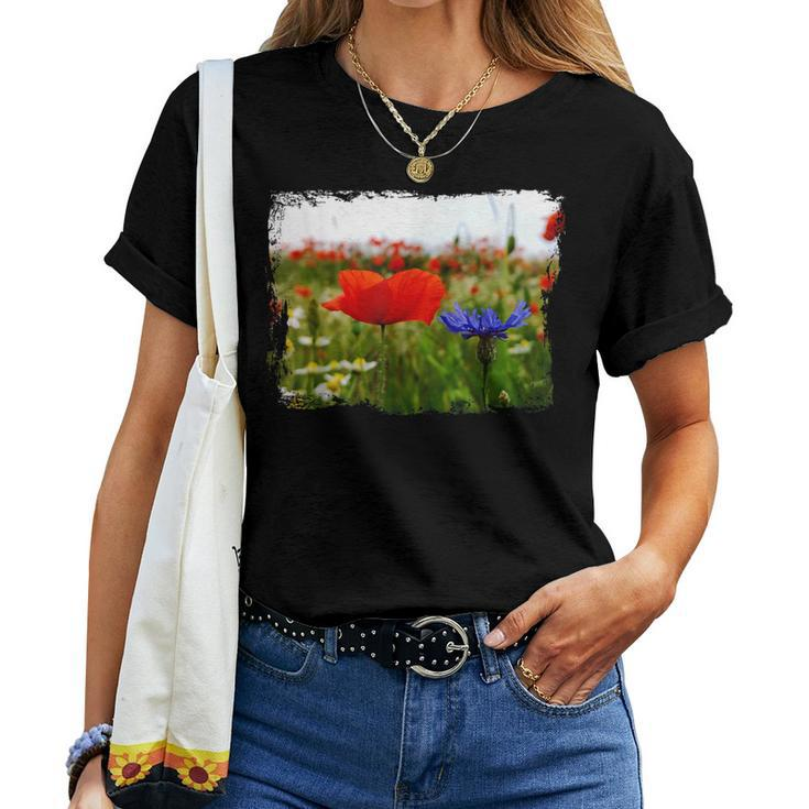 Red Poppy Flower Blooming Summer Field Meadow Fresh Air Women T-shirt