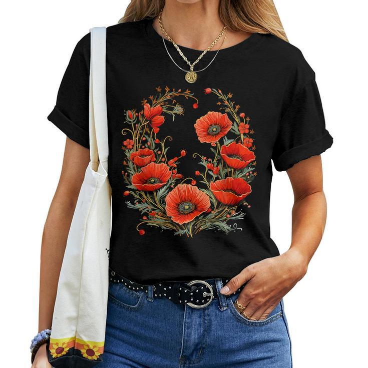 Red Poppy Flower Botanical Red Poppies For Women Women T-shirt