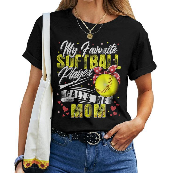 Retro My Favorite Softball Player Calls Me Mom Mother's Day Women T-shirt