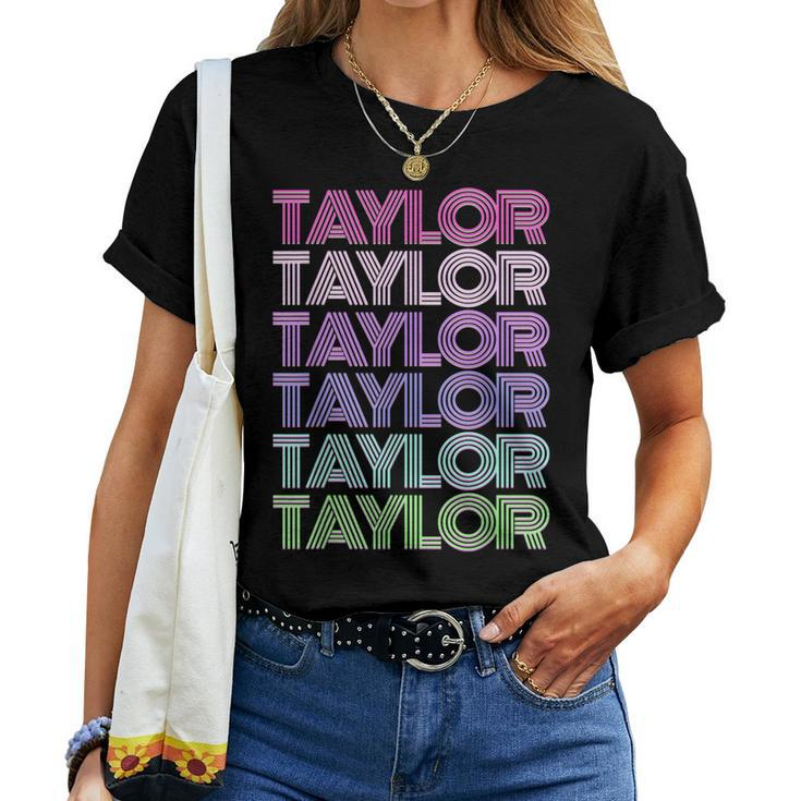 Retro First Name Taylor Girl Boy Surname Repeated Pattern Women T-shirt