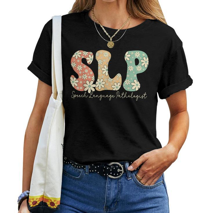 Retro Floral Slp Speech Language Pathologist Speech Therapy Women T-shirt