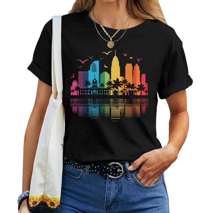 Retro Fort Lauderdale Skyline Rainbow Lgbt Lesbian Gay Pride Women T-shirt
