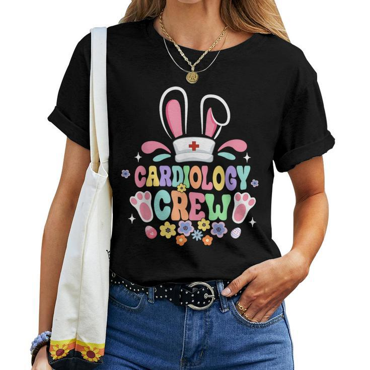 Retro Groovy Cardiology Crew Cardiac Nurse Bunny Ear Easter Women T-shirt