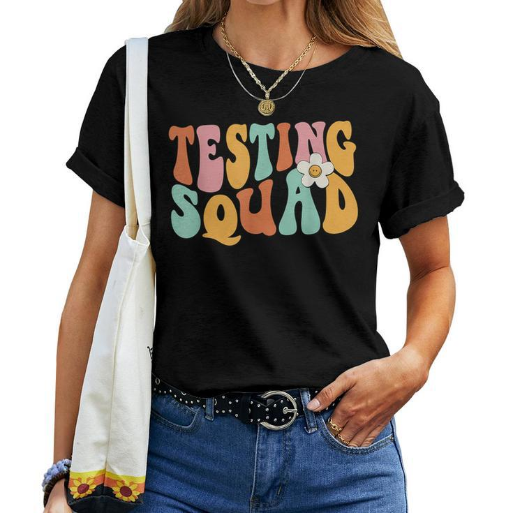Retro Groovy Testing Squad Test Day Motivational Teacher Kid Women T-shirt