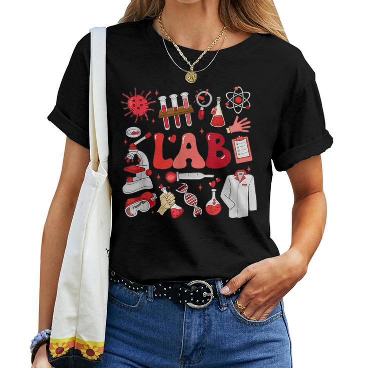 Retro Groovy Valentines Lab Tech Medical Laboratory Science Women T-shirt