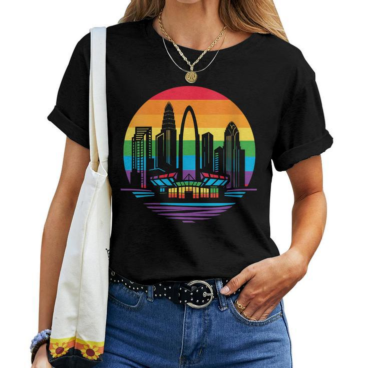 Retro Lgbt Rainbow Charlotte Skyline Lesbian Gay Pride Women T-shirt