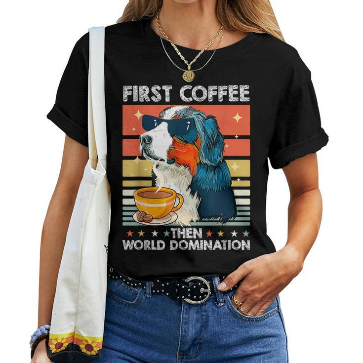 Retro Pet Sunglasses Coffee Vintage Bernese Mountain Dog Women T-shirt