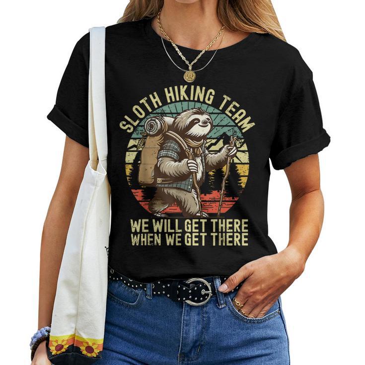 Retro Sloth Hiking Team We'll Get There When We Get There Women T-shirt