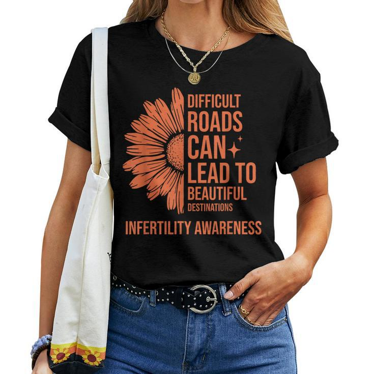 Retro Sunflower Infertility Awareness Week Orange Ribbon Women T-shirt