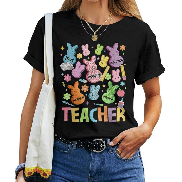 Retro Teacher Of Sweet Bunny Apparel Cute Teacher Easter Day Women T-shirt