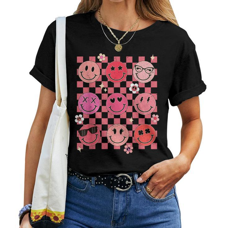 Retro Valentines Day Hippie Groovy Happy Face Love Vibes Women T-shirt