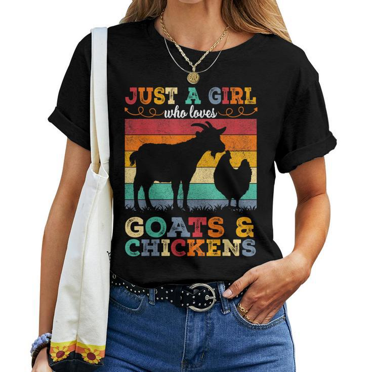 Retro Vintage Just A Girl Who Loves Chickens & Goats Farmer Women T-shirt