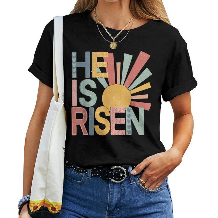 He Is Risen Matthew 286 Easter Day Christian Jesus Bunny Women T-shirt