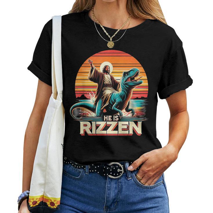 He Is Rizzen Jesus Retro Christian Dinosaur Women T-shirt