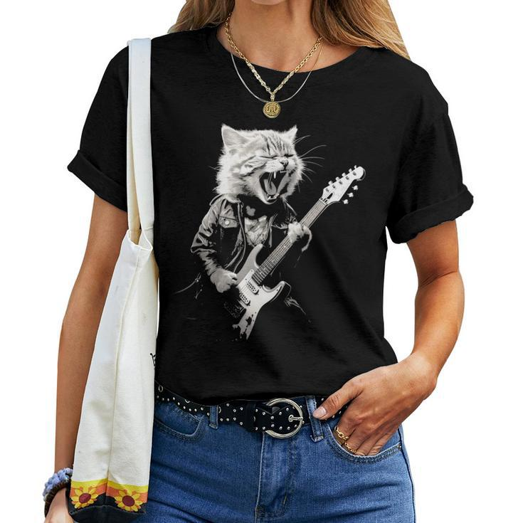 Rock Cat Playing Guitar Guitar Cat Womens Women T-shirt